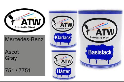 Mercedes-Benz, Ascot Gray, 751 / 7751: 1L Lackdose + 1L Klarlack + 500ml Härter - Set, von ATW Autoteile West.